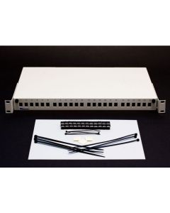 Caja distribución FO extraible rack 19' 1UA fondo 255mm hasta 24 SC/LCD