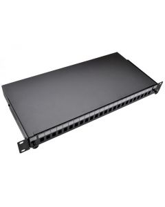 Caja distribución FO extraible rack 19' 1UA fondo 205mm hasta 24 SC/LCD negro