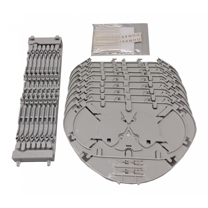 Grupo 8 casetes SC hasta 4 fusiones cada uno (incluye soporte 4 agujeros y protectores empalme)