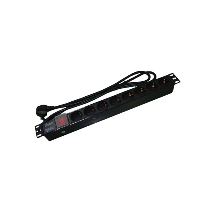 Regleta rack 19" 1UA 8 tomas schuko + interruptor